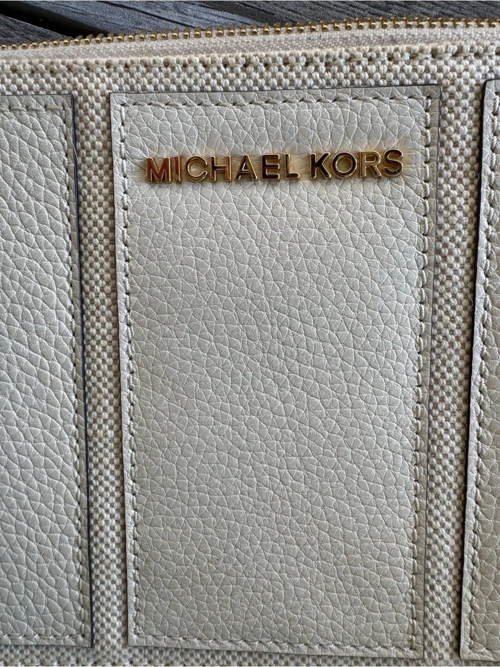 Michael Kors Light Beige Leather Wallet/Wristlet with Gold Zipper
